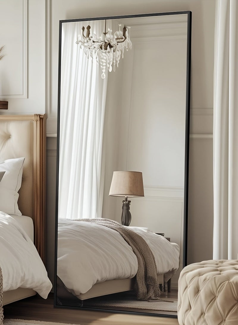 تايمي مرآة ضخمة جدا بتصميم انيق 180x80سم - مرآة كاملة الطول باطار معدني اسود واستاند خلفي - تصميمها الرائع يناسب غرفة المعيشة وغرف اللبس وغرف النوم - Image 2