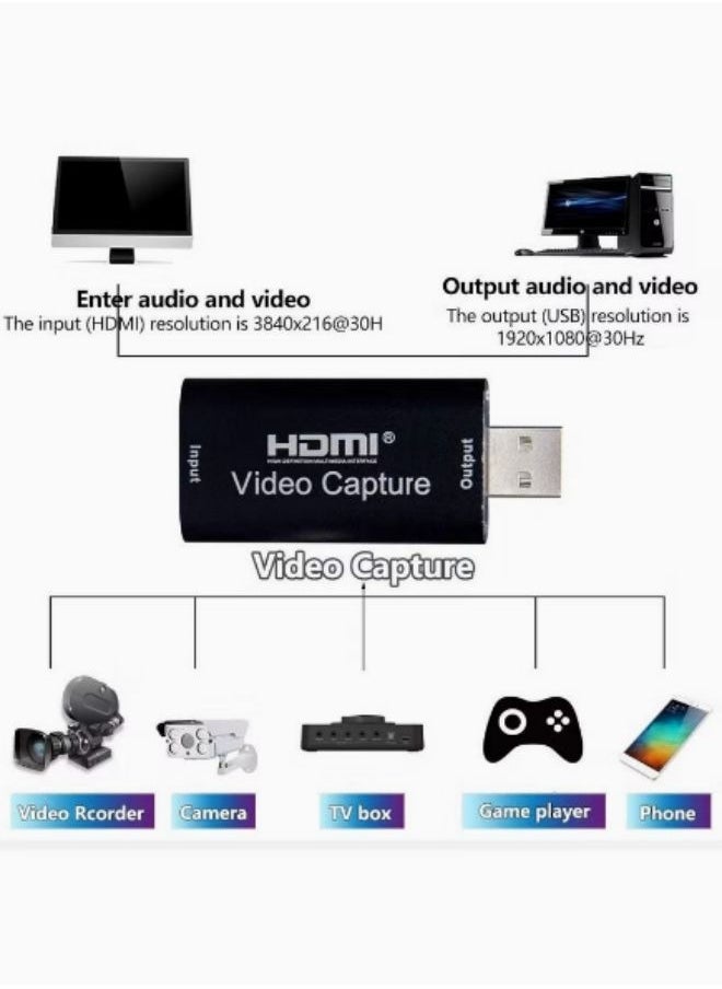 Generic - HDMI Video Capture Card, HDMI to USB 2.0 Record Capture Device for Streaming, Live Broadcasting, Video Conference, Teaching, Gaming - Image 1