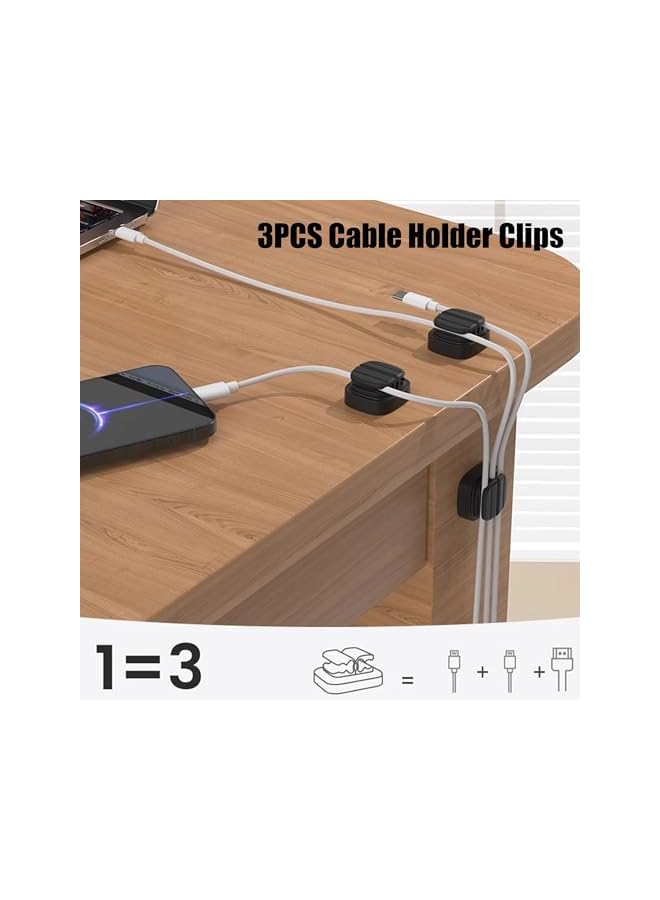 promass 3 Pack Cable Organizer Cable Holder Clips Adhesive Charger Cable Management Clips Under Desk Cable Management for Home Office Desk Phone Car Wall Desktop Nightstand - Image 3
