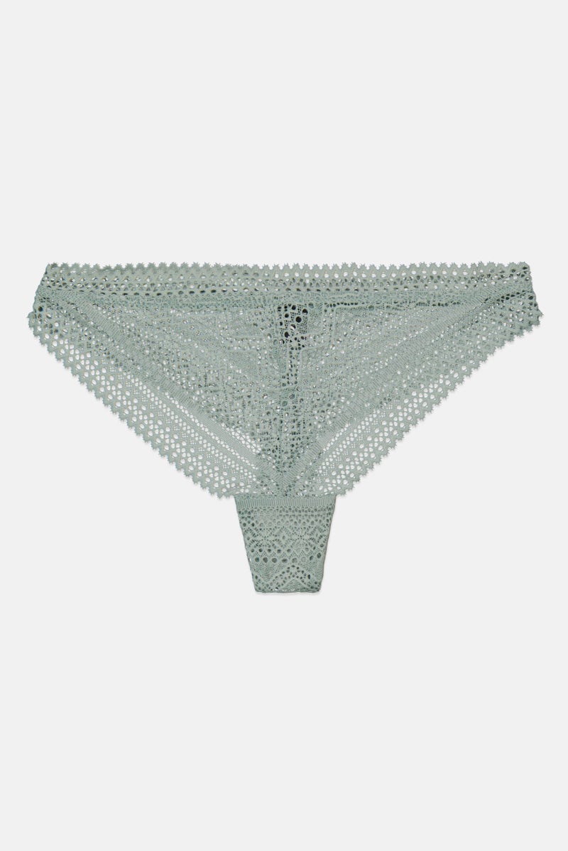 Etam Women Lace Pull-On Tanga Panty, Sage Green - Image 1
