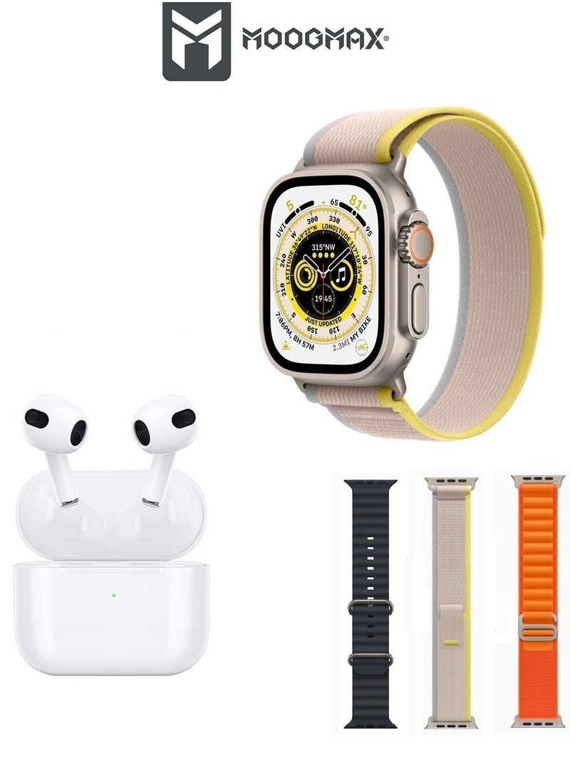 MOOGMAX - The Smart Bundle package 2-in-1, Ultra smart watch 49MM Titanium case, works with gestures, all sports modes, heart and sleep measurements, supports NFC. And TWS  Airbuds 4 earphones from Moogmax - Image 1