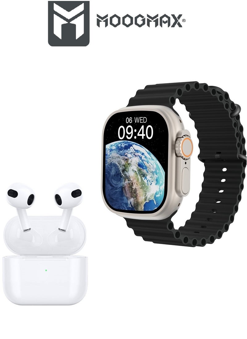 MOOGMAX - The Smart Bundle package 2-in-1, Ultra smart watch 49MM Titanium case, works with gestures, all sports modes, heart and sleep measurements, supports NFC. And TWS  Airbuds 4 earphones from Moogmax - Image 1