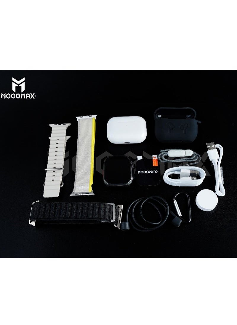 MOOGMAX - The Smart Bundle package 2-in-1, Ultra smart watch 49MM Titanium case, works with gestures, all sports modes, heart and sleep measurements, supports NFC. And TWS  Airbuds 4 earphones from Moogmax - Image 1