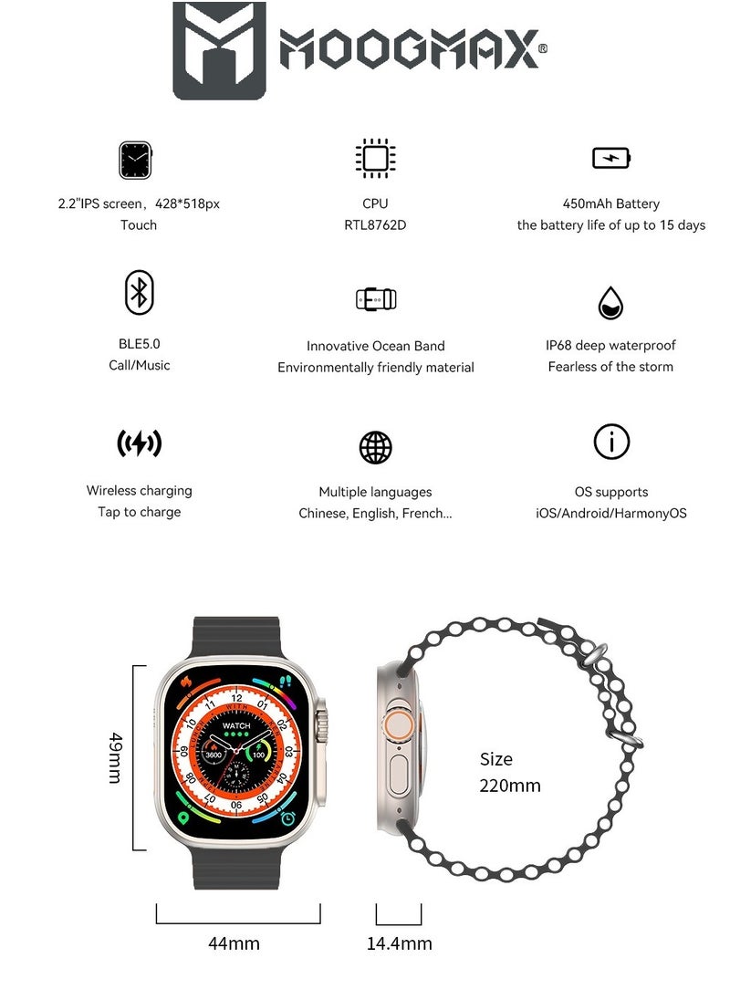 MOOGMAX - The Smart Bundle package 2-in-1, Ultra smart watch 49MM Titanium case, works with gestures, all sports modes, heart and sleep measurements, supports NFC. And TWS  Airbuds 4 earphones from Moogmax - Image 1