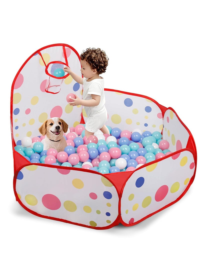 ZimiTeda Red Dot Kids Ball Pit for Toddler with Basketball Hoop Foldable PopUp Baby Ball Pool for Girls Boys Indoor Outdoor Game 4724120cm Wide Plyahouse Tent Balls NOT Included - Image 3