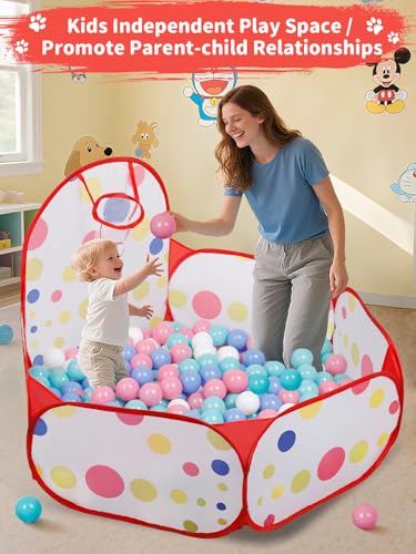 ZimiTeda Red Dot Kids Ball Pit for Toddler with Basketball Hoop Foldable PopUp Baby Ball Pool for Girls Boys Indoor Outdoor Game 4724120cm Wide Plyahouse Tent Balls NOT Included - Image 5