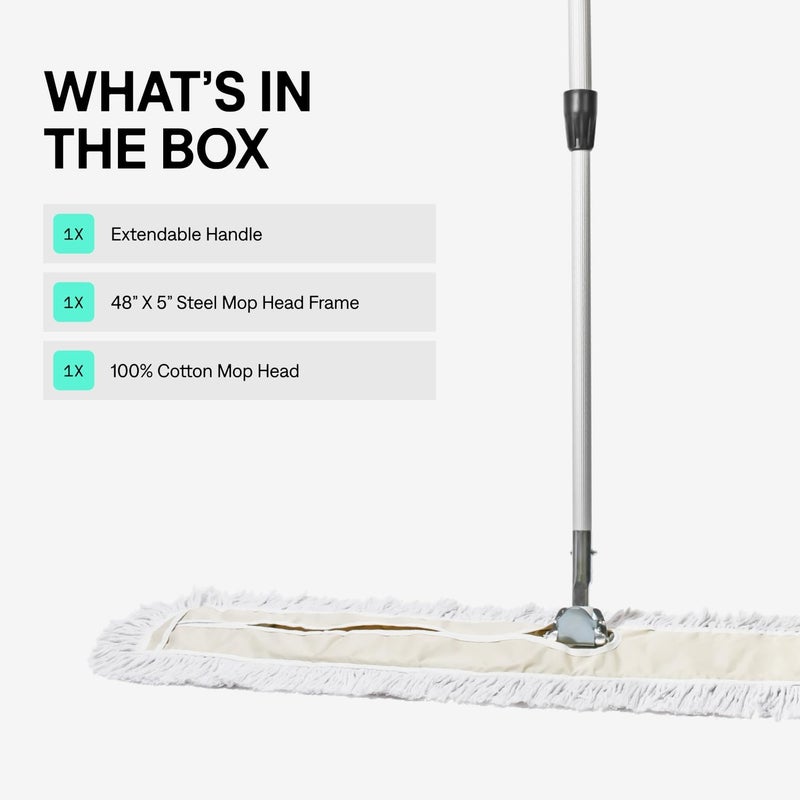 Tidy Tools Commercial Dust Mop – 48 Inch Floor Sweeper for Hardwood, Reusable Cotton Mop Head, Extendable Handle, Dry Mop for Floor Cleaning & Janitorial Supplies - Image 2
