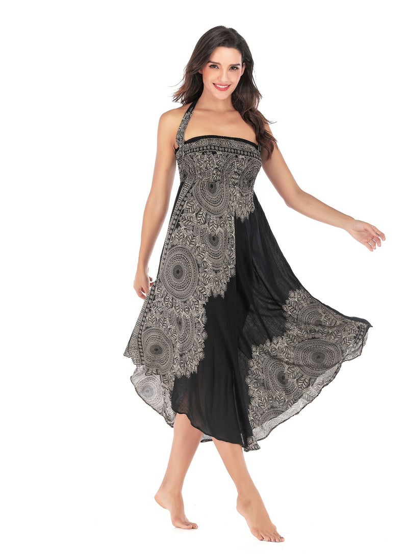 Loquat Casual Dress Half Skirt Beach Vacation Skirt Two Dresses Full Skirt Black  - Image 1