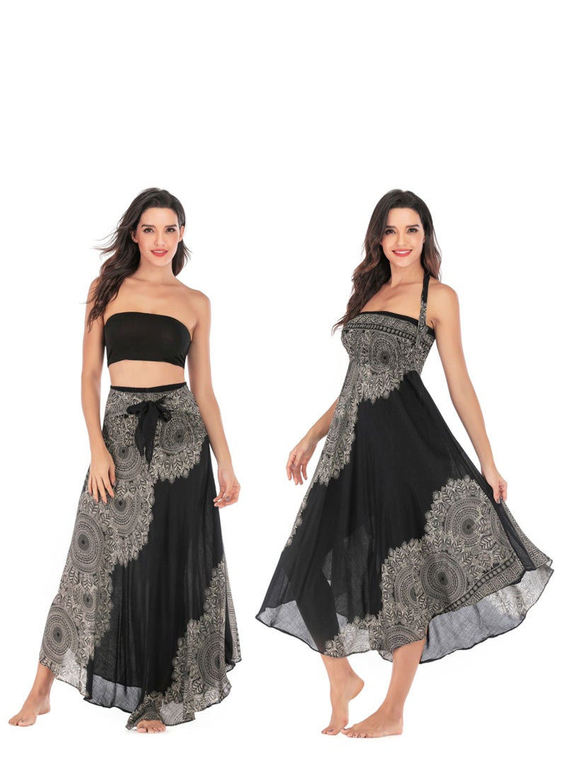 Loquat Casual Dress Half Skirt Beach Vacation Skirt Two Dresses Full Skirt Black  - Image 3