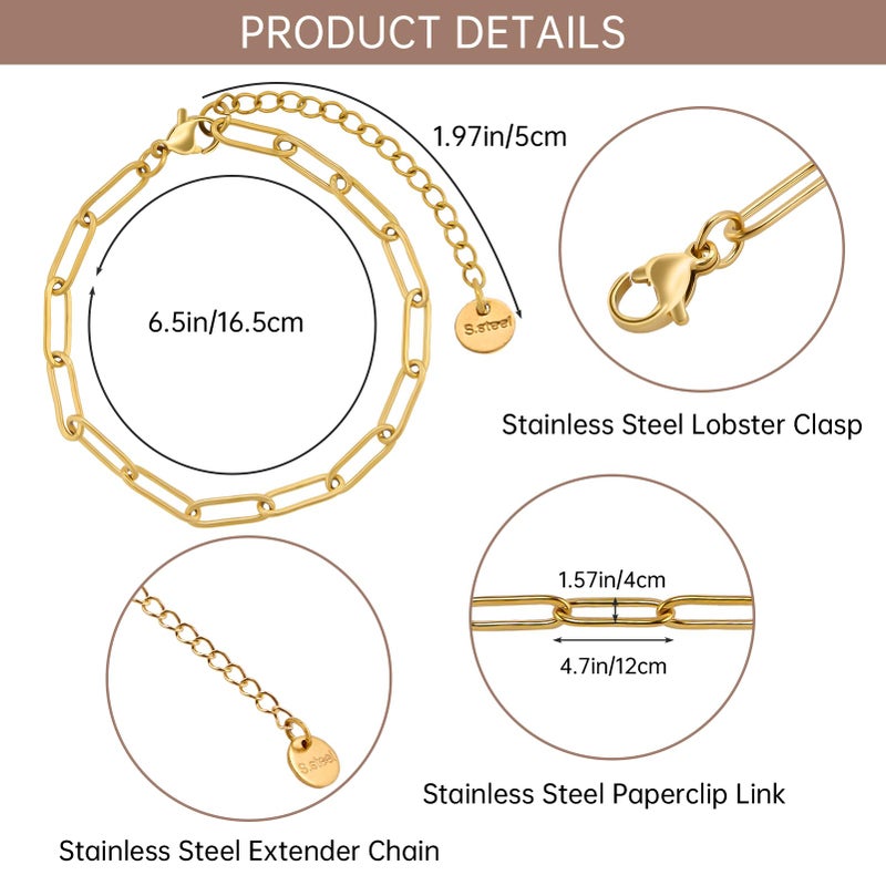 UMAOKANG 10PCS 6.5Inch Bracelet Chains Bulk for Jewelry Making Gold Plated Stainless Steel Paperclip Chain Bracelets Set - Image 2