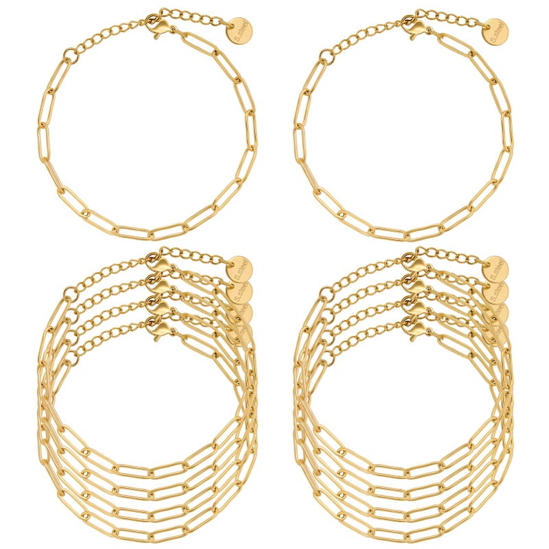 UMAOKANG 10PCS 6.5Inch Bracelet Chains Bulk for Jewelry Making Gold Plated Stainless Steel Paperclip Chain Bracelets Set - Image 1
