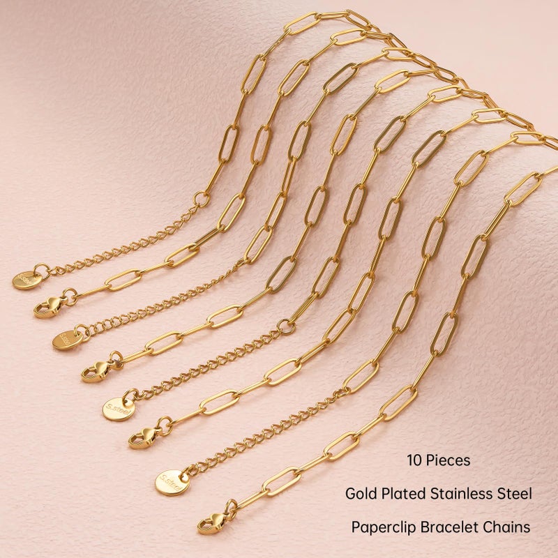 UMAOKANG 10PCS 6.5Inch Bracelet Chains Bulk for Jewelry Making Gold Plated Stainless Steel Paperclip Chain Bracelets Set - Image 3