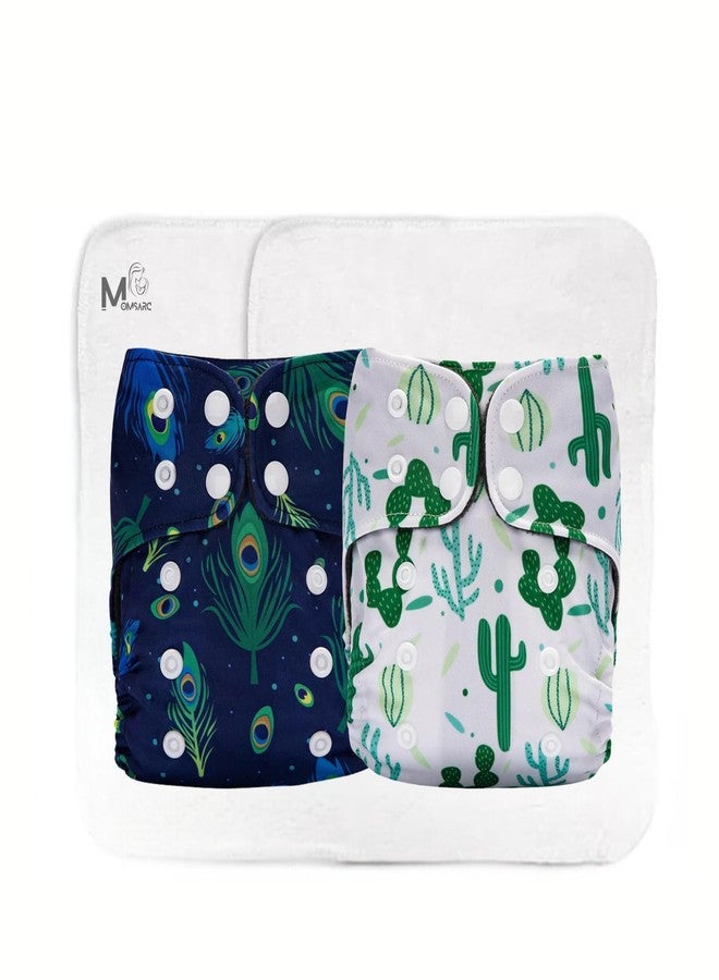 MOMSARC Cloth Diapers for Babies+2 insert pads | Leak Proof Cotton Diaper for New Born 0-3 Years with 4 Layer High absorbent Pad | Washable and Reusable Diapers for New Born Baby | Multicolor Cloth Nappy(Pack of 2) - Image 1