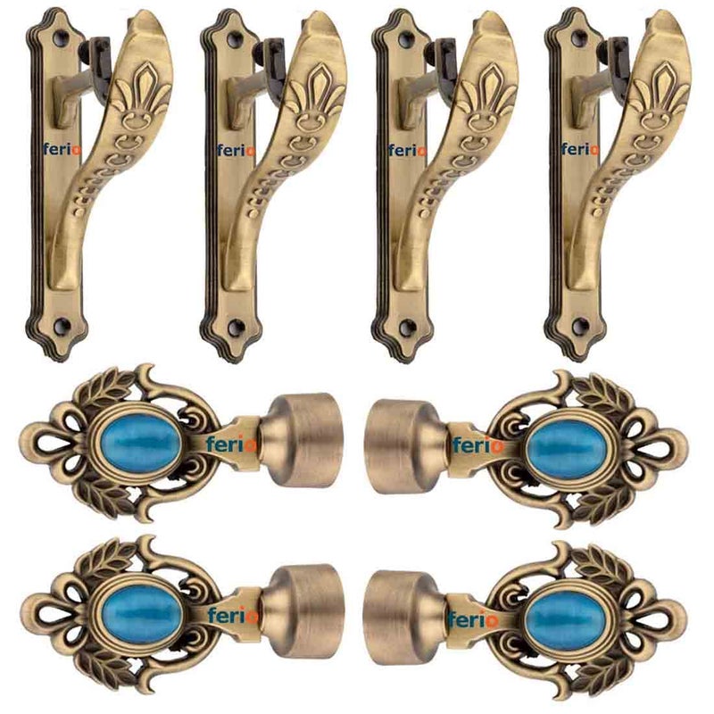 Ferio Zinc Heavy Curtain Brackets and Curtain Finials for 1 Rod for Parda Holder Curtain Accessories for Home Decor Curtain Bracket 4 Pcs and Curtain Finials 4 Pcs - Image 1