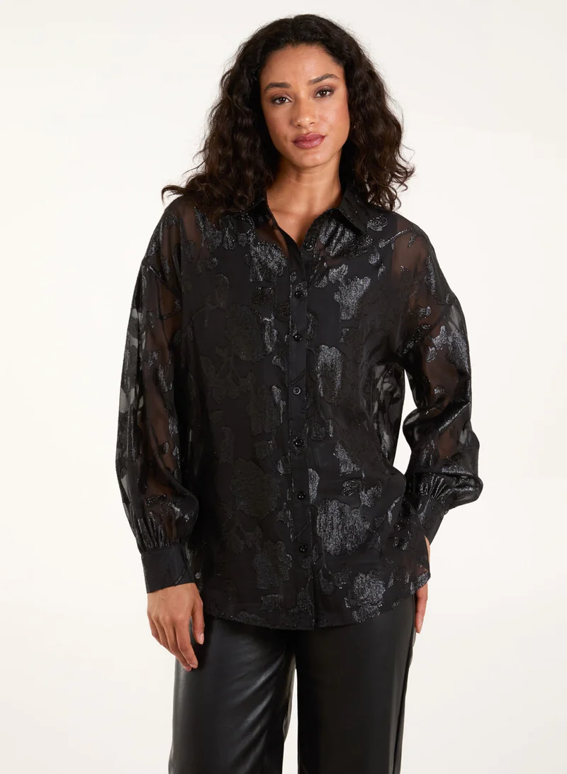 Blue Vanilla Mesh Metallic Detailed Shirt