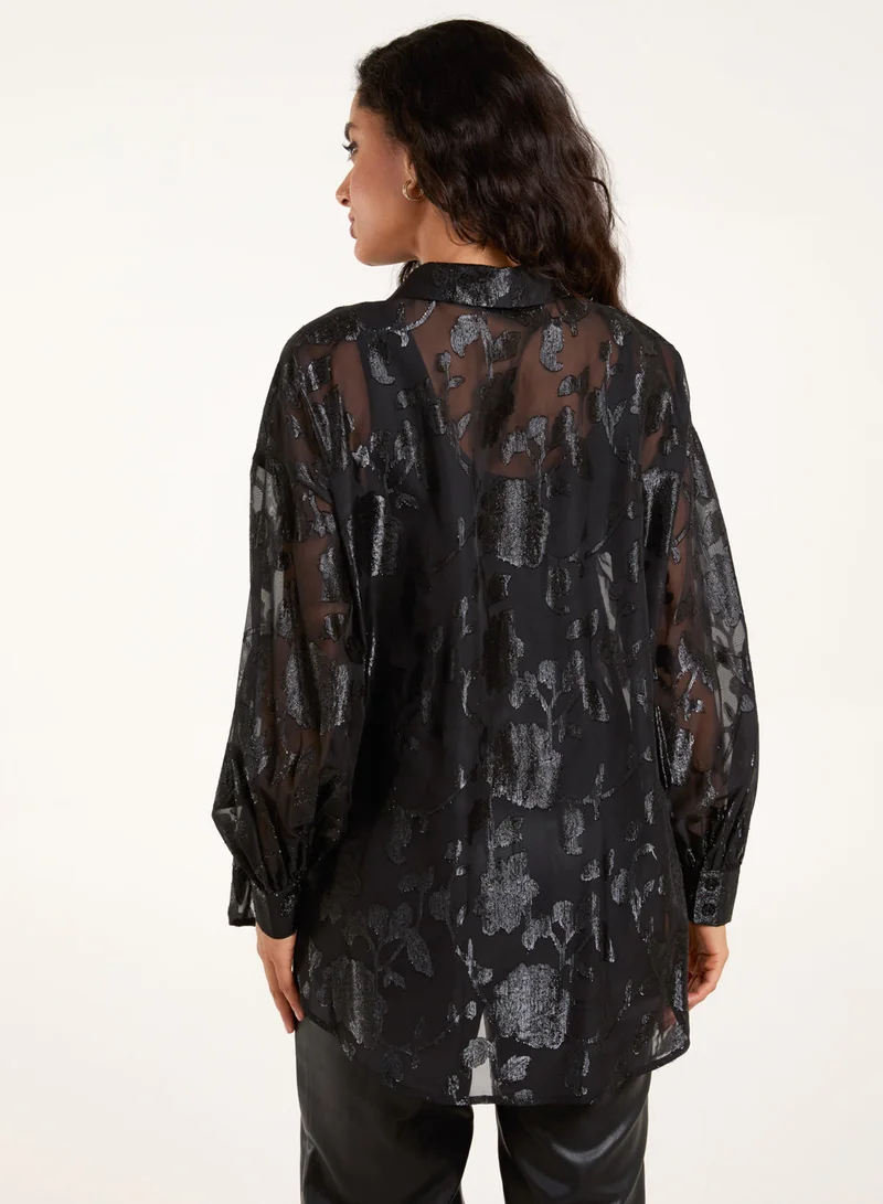 Blue Vanilla Mesh Metallic Detailed Shirt