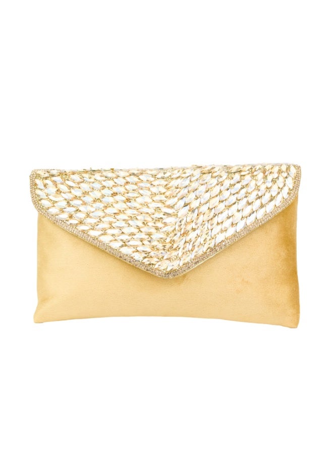 Dollar's Fashion Women’s Suede Handheld Clutch, Elegant Evening Handbag, Stylish Party Clutch Purse, Soft Leather Look Mini Bag, Lightweight with Secure Closure (Gold) - Image 1