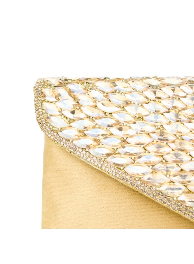 Dollar's Fashion Women’s Suede Handheld Clutch, Elegant Evening Handbag, Stylish Party Clutch Purse, Soft Leather Look Mini Bag, Lightweight with Secure Closure (Gold) - Image 2