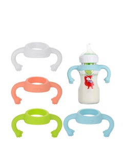 Toddler Bottle Grip Aids 4 Pack Soft Silicone Handles for Baby Bottles Empower Your Little One to Self Hold Bottles and Sipper Cups Fits 1.85" to 2.62" Diameter Bottles