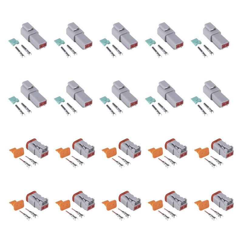 MUYI 10 Kit 2 Pin Way DT042P DT062S Waterproof Connector 13 Amps Continuous 1418 AWG DT Series Connector