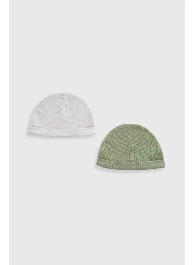 mothercare Green Waffle and Grey Baby Hats - 2 Pack