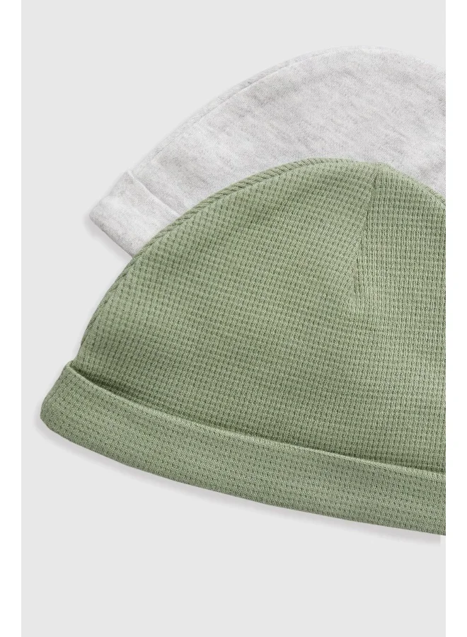 mothercare Green Waffle and Grey Baby Hats - 2 Pack