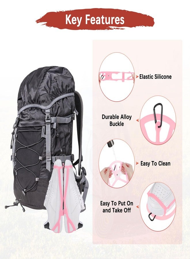 TIXIPEM Shoe Holster for Backpack [1SET] - Elastic Silicone Footwear Holder with Clip Use for Travel & Outdoors & Sports - [Pink-L] Hang Extra Shoes Cleats Boots - Image 5
