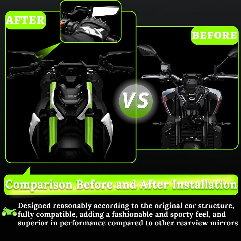 CABORIALLAN Motorcycle Rear View Mirrors, Adjustable 360Â° Rotating Stealth Wind Wing Side Mirrors Compatible with Kawasaki Z400 Z650 Z1000 Duke 125 200 250 390 690 790 1290 etc (8mm, 10mm) - Image 3