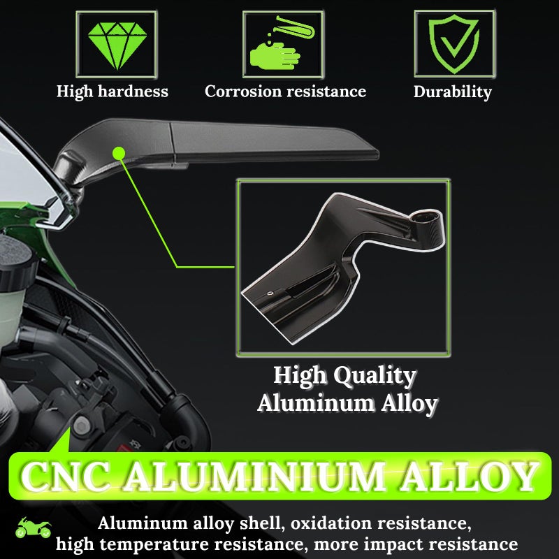 CABORIALLAN Motorcycle Rear View Mirrors, Adjustable 360Â° Rotating Stealth Wind Wing Side Mirrors Compatible with Kawasaki Z400 Z650 Z1000 Duke 125 200 250 390 690 790 1290 etc (8mm, 10mm) - Image 4