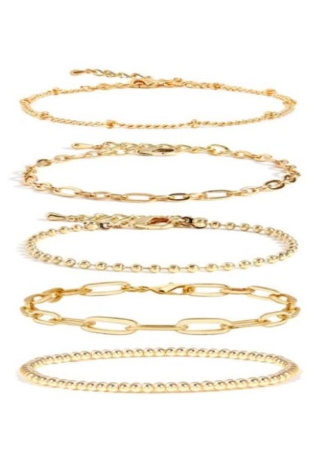 European And American Jewelry Simple Combination Set 6mm Elastic Rope Beaded Paperclip Bracelet Versatile Alloy Bracelet