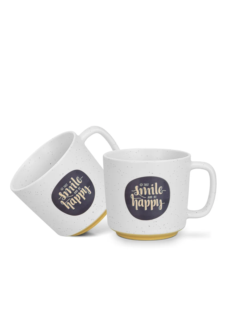 فيسمان 2-Piece Mugs 490ml Smile Happy Coffee Mugs Set Couple Mug Valentines Day, New Bone China with Non Slip Bottom Coffee Cups for for Tea, Coffee, Present For Her/Him, Surprise Gift For Heart Day