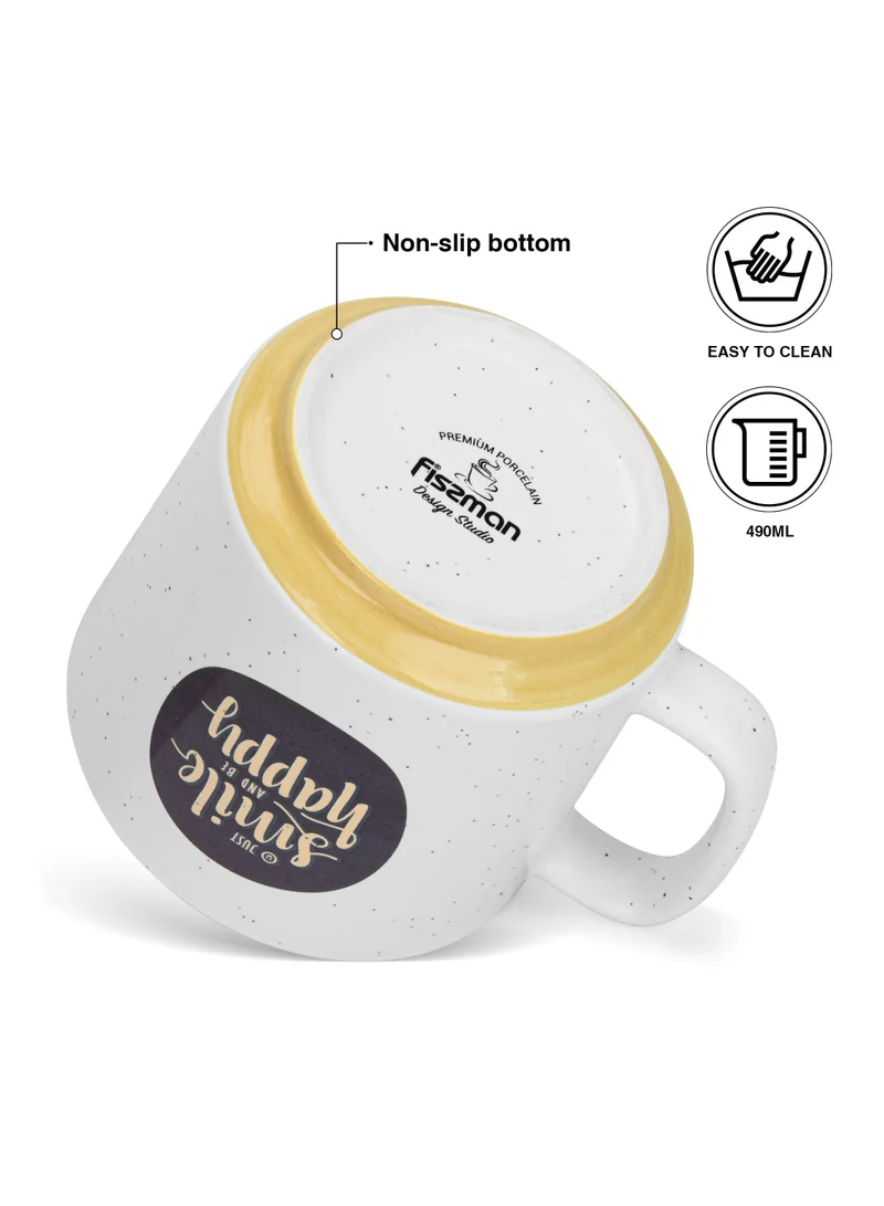 فيسمان 2-Piece Mugs 490ml Smile Happy Coffee Mugs Set Couple Mug Valentines Day, New Bone China with Non Slip Bottom Coffee Cups for for Tea, Coffee, Present For Her/Him, Surprise Gift For Heart Day