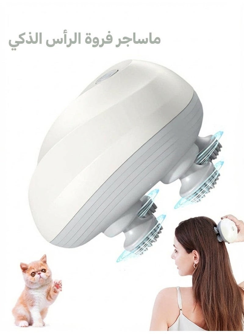 مدلك فروة الرأس الكهربائي - مدلك رأس متعدد الوظائف مقاوم للماء مع 96 عقدة عجن - أداة خدش رأس قابلة لإعادة الشحن للاسترخاء أثناء نمو الشعر - هدايا استرخاء للنساء والرجال (أبيض) - Image 2