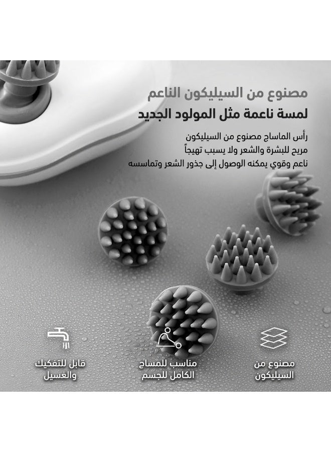 مدلك فروة الرأس الكهربائي - مدلك رأس متعدد الوظائف مقاوم للماء مع 96 عقدة عجن - أداة خدش رأس قابلة لإعادة الشحن للاسترخاء أثناء نمو الشعر - هدايا استرخاء للنساء والرجال (أبيض) - Image 3