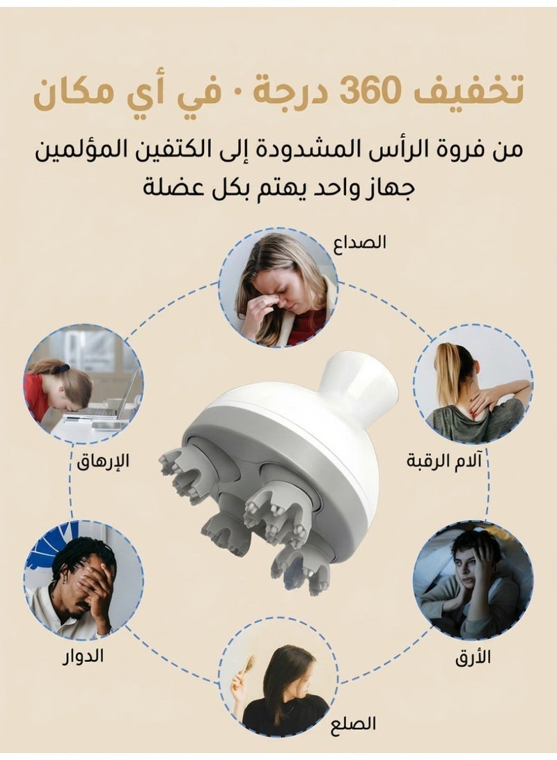 مدلك فروة الرأس الكهربائي - مدلك رأس متعدد الوظائف مقاوم للماء مع 96 عقدة عجن - أداة خدش رأس قابلة لإعادة الشحن للاسترخاء أثناء نمو الشعر - هدايا استرخاء للنساء والرجال (أبيض) - Image 4