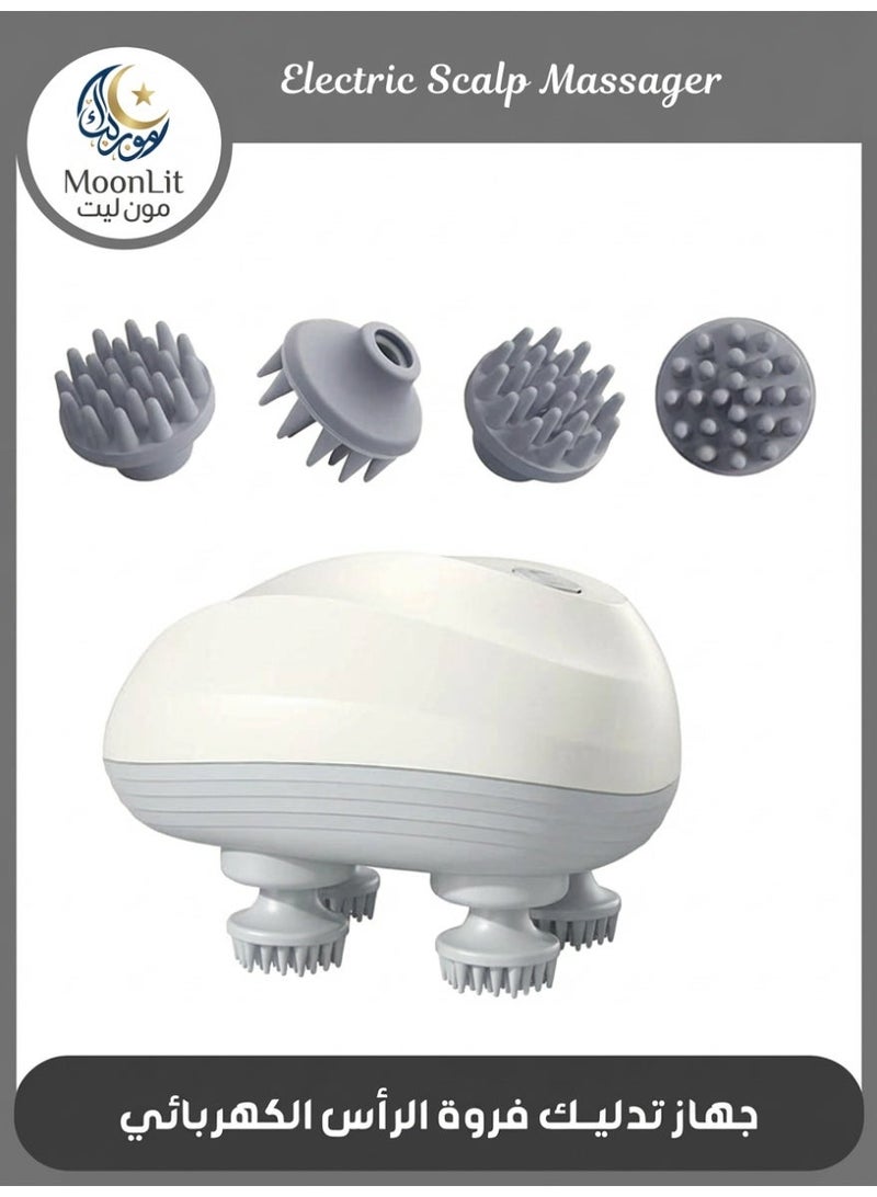 مدلك فروة الرأس الكهربائي - مدلك رأس متعدد الوظائف مقاوم للماء مع 96 عقدة عجن - أداة خدش رأس قابلة لإعادة الشحن للاسترخاء أثناء نمو الشعر - هدايا استرخاء للنساء والرجال (أبيض) - Image 1