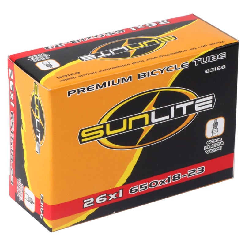 Sunlite Standard Presta Valve Tubes, 650C X 18-23 (26 X 1) / 60Mm, Black