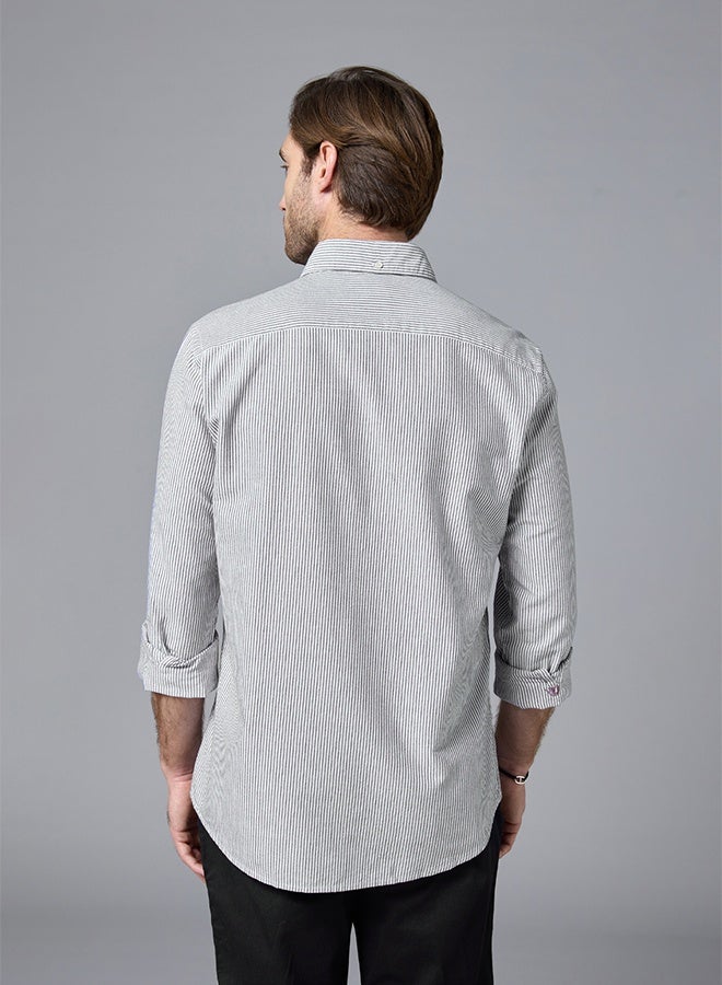 Mannerism The Storm Stripe Dark Grey Oxford Shirt with Moody Pinstripes - Image 3
