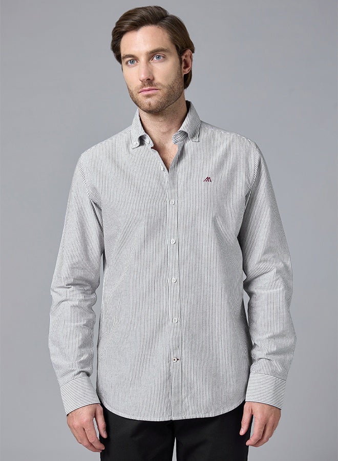 Mannerism The Storm Stripe Dark Grey Oxford Shirt with Moody Pinstripes - Image 1