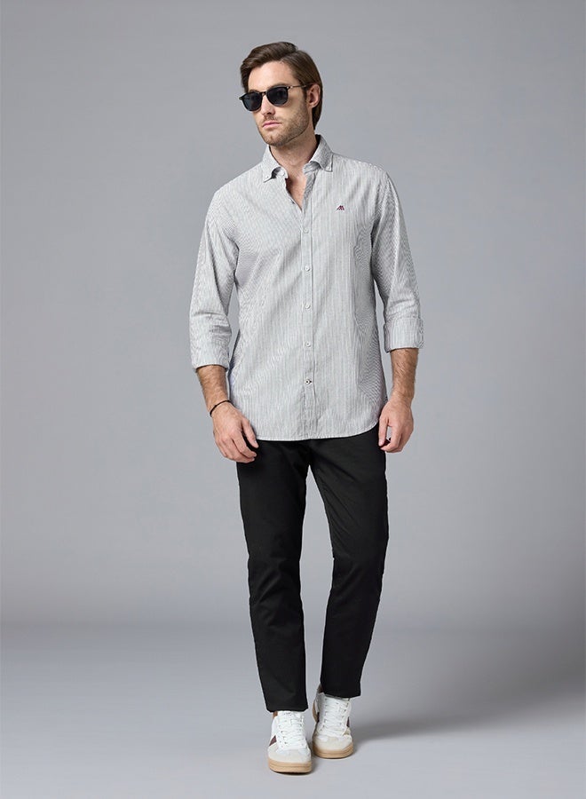 Mannerism The Storm Stripe Dark Grey Oxford Shirt with Moody Pinstripes - Image 5