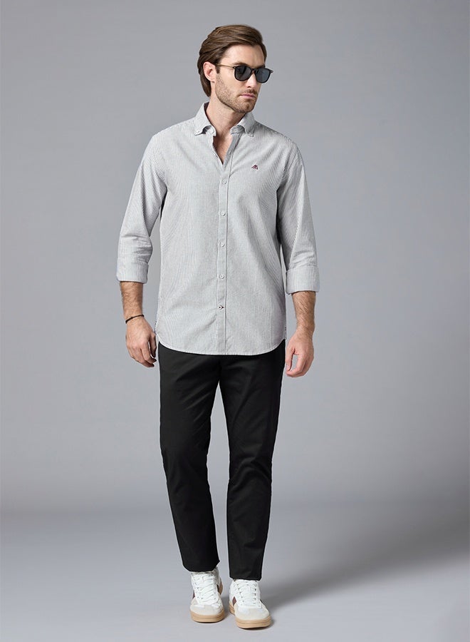 Mannerism The Storm Stripe Dark Grey Oxford Shirt with Moody Pinstripes - Image 4