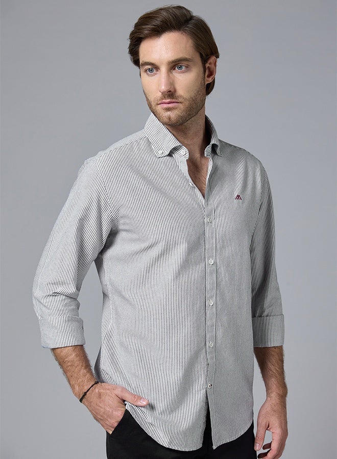 Mannerism The Storm Stripe Dark Grey Oxford Shirt with Moody Pinstripes - Image 2