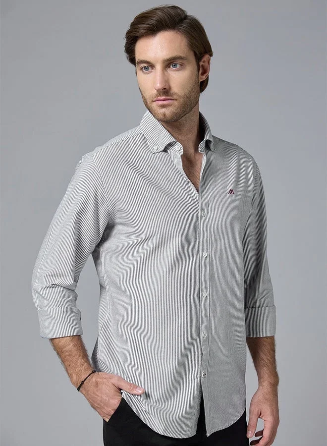 Mannerism The Storm Stripe Dark Grey Oxford Shirt with Moody Pinstripes