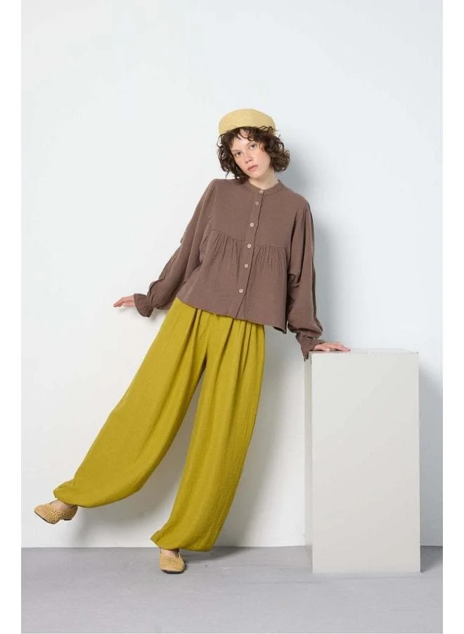 mina aise Women's ruffled muslin shirt brown 31146.