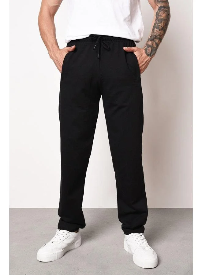 Black Men's Straight-Leg Relaxed-Fit Sweatpants with Zipper Pocket Detail.