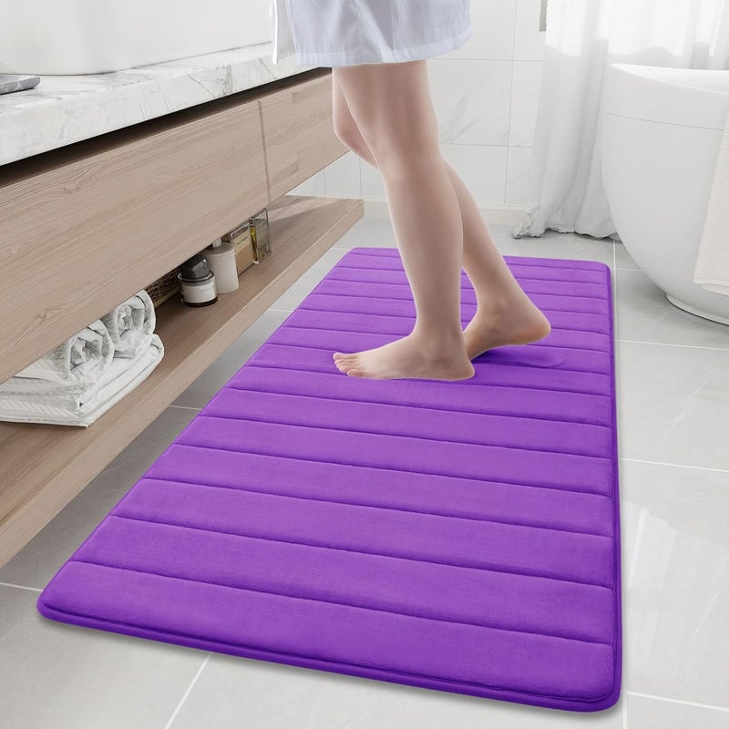 Buganda Memory Foam Bath Mat, 60" x 24", Ultra Soft and Non-Slip Bathroom Rugs, Water Absorbent and Machine Washable Bath Rug Runner for Bathroom, Shower, and Tub, Purple - Image 1