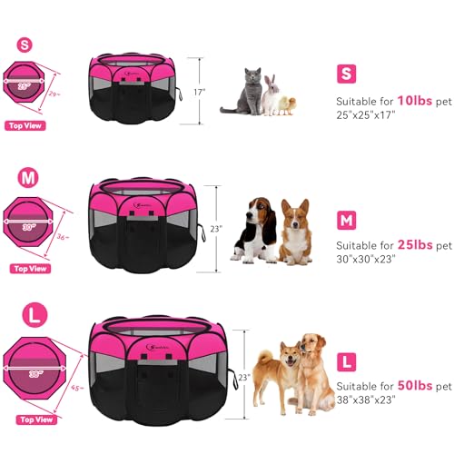 Siedihit Dog Playpen Medium Puppy Pet Playpen Dog Crate Tent Cage IndoorOutdoor Portable Pop Up Dogs Kennel Playpen with Carrying Case for DogsCatsRabbits Hot Pink - Image 3