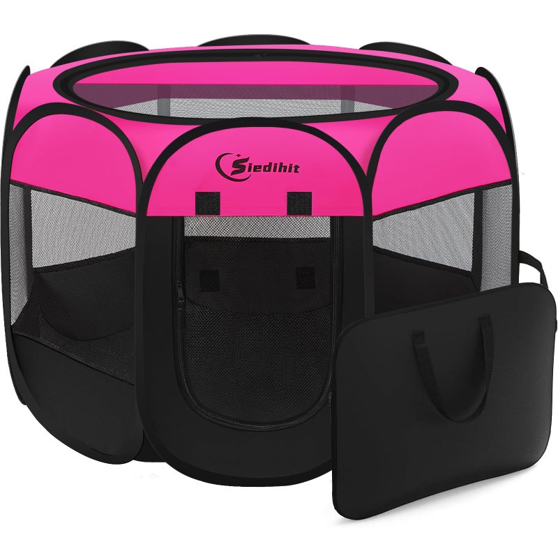 Siedihit Dog Playpen Medium Puppy Pet Playpen Dog Crate Tent Cage IndoorOutdoor Portable Pop Up Dogs Kennel Playpen with Carrying Case for DogsCatsRabbits Hot Pink - Image 2