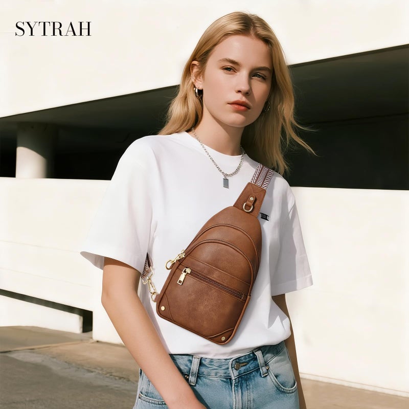 SYTRAH Anti Theft Crossbody Bags for Women, RFID Sling Bag Travel Purse, RFID Cross Body Purses Chest Bag for Travel Brown - Image 3