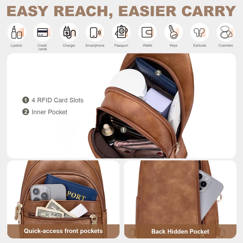 SYTRAH Anti Theft Crossbody Bags for Women, RFID Sling Bag Travel Purse, RFID Cross Body Purses Chest Bag for Travel Brown - Image 4